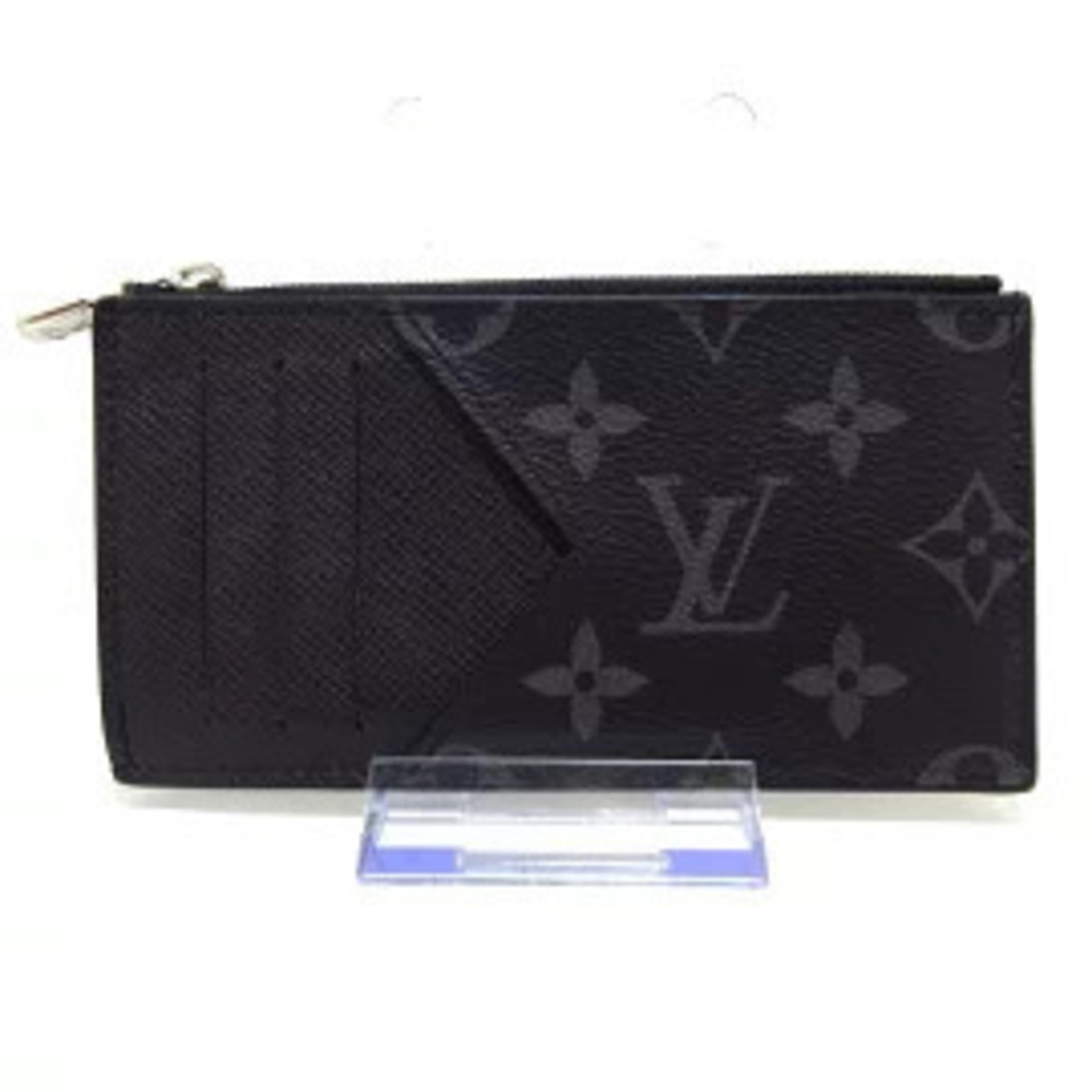 LOUIS VUITTON Coin Card Case Noir Black Taiga Leather of Cowhide Monogram Canvas